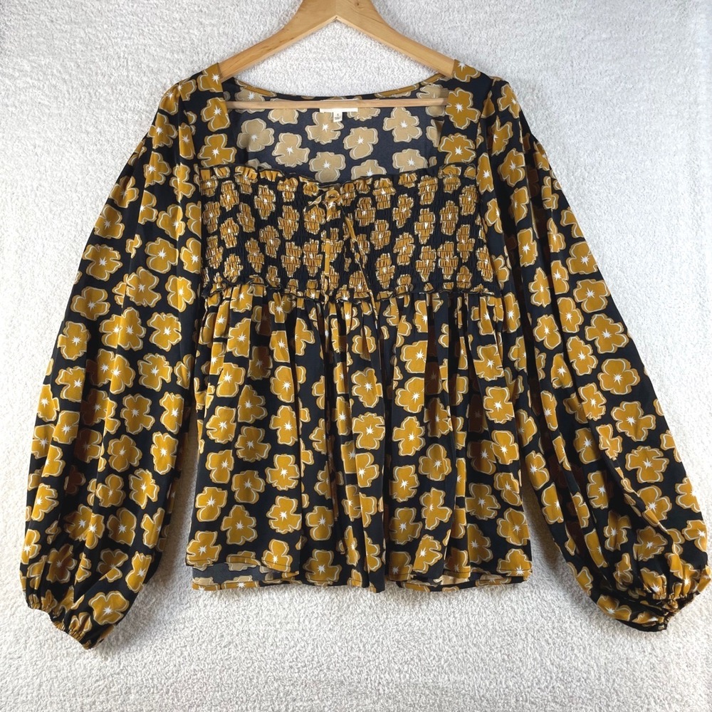 promesa floral peasant blouse S balloon sleeve 70s retro coquette babydoll boho